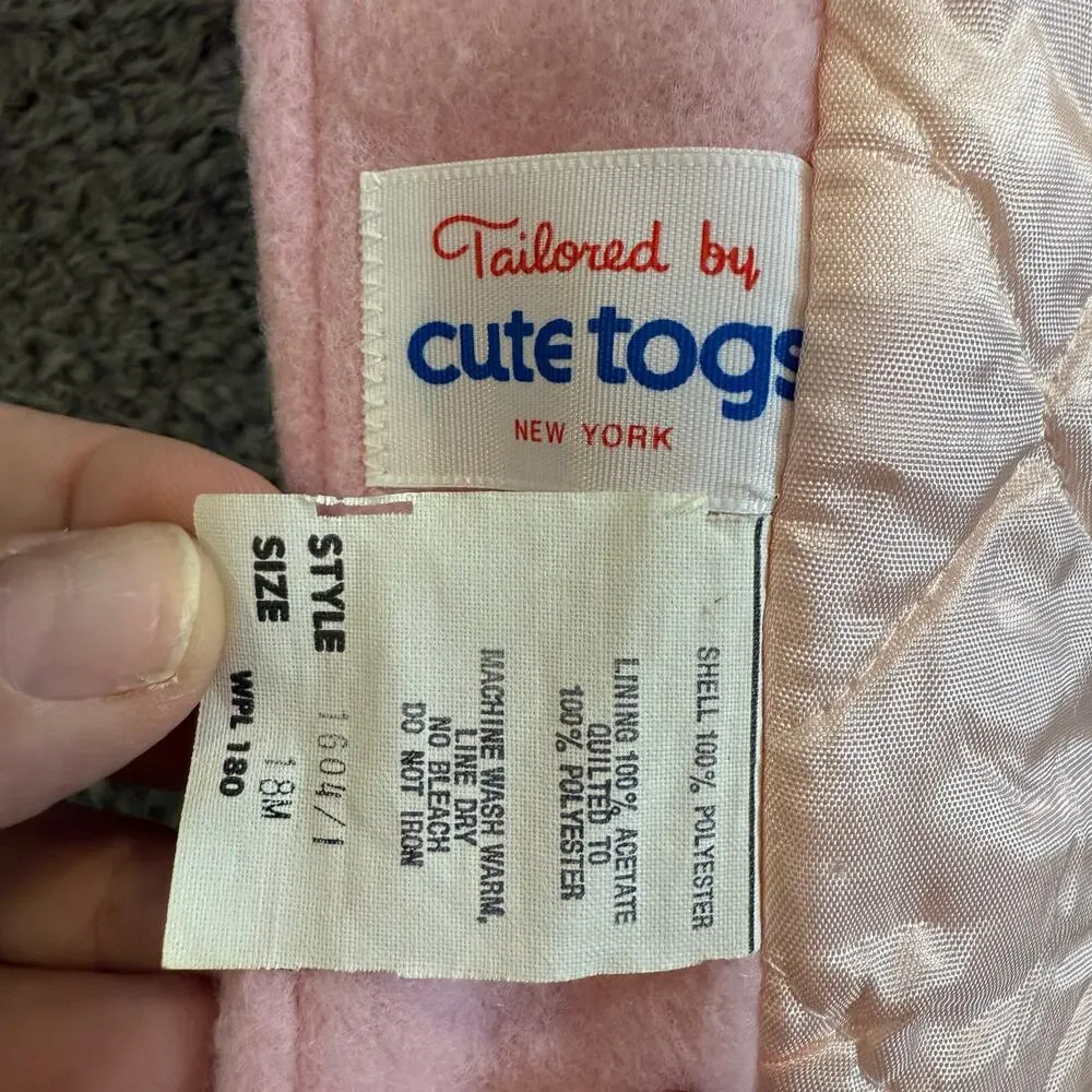 Vintage Pink Dress Coat Cute Togs 18 Months Toddler Girl Velvet Collar